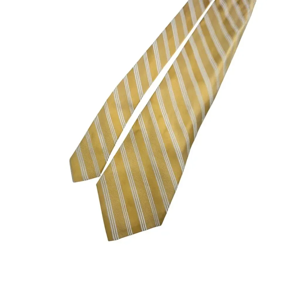 Daniel Cremieux Striped Necktie Gold White 100% Silk Classic Preppy